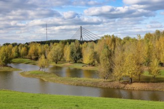 Wesel, Lower Rhine, North Rhine-Westphalia, Germany - autumn on the Lippe, trees with colorful