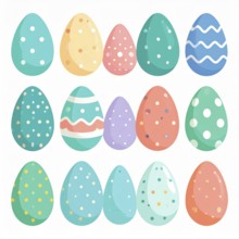 Set of easter eggs flat design on white background, abstract vector wallpaper illustration, banner