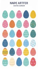 Set of easter eggs flat design on white background, abstract vector wallpaper illustration, banner