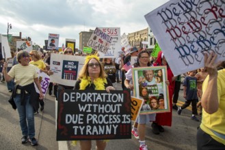 Detroit, Michigan USA - 18 October 2025 - A large crowd gathered for a 'No Kings' rally, protesting