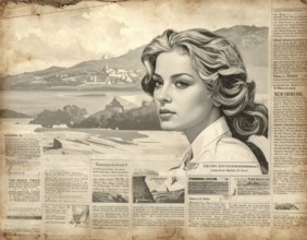 Grunge old public newspaper, texture background wallpaper illustration, vintage tattered yellow