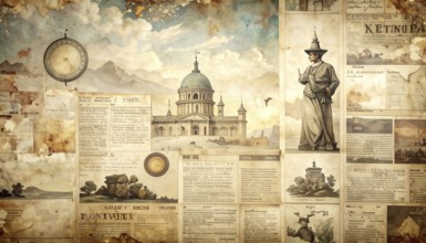 Grunge old public newspaper, texture background wallpaper illustration, vintage tattered yellow