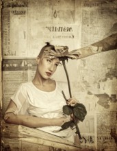 Grunge old public newspaper, texture background wallpaper illustration, vintage tattered yellow