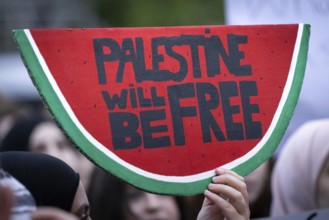 Around 1, 500 people take part in a pro-Palestine demonstration at the Hauptwache in Frankfurt am