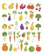 Spring and summer fruit and vegetable element set, vector illustration, AI generated