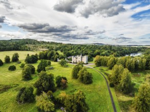 Duns Castle Estate and garden from a dron, Duns, Berwickshire, Scotland, UK