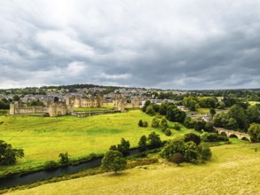 Alnwick Castle from a drone, Alnwick, Northumberland, England, United Kingdom