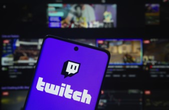 Dhaka, Bangladesh- 30 Sep 2025: Twitch logo is displayed on a smartphone screen, with the Twitch