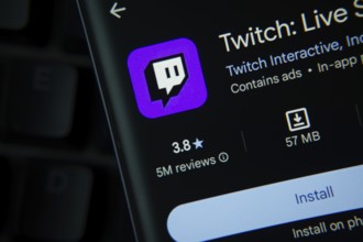 Dhaka, Bangladesh- 30 Sep 2025: Twitch app from Google Playstore is displayed on a smartphone