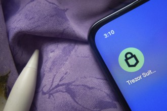 Dhaka, Bangladesh- 30 Sep 2025:Trezor app icon is seen on smartphone