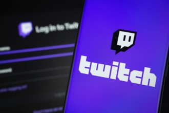 Dhaka, Bangladesh- 30 Sep 2025: Twitch logo is displayed on a smartphone screen, with the Twitch