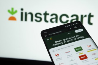 Dhaka, Bangladesh- 03 July 2025: Smartphone displaying Instacart web interface against Instacart