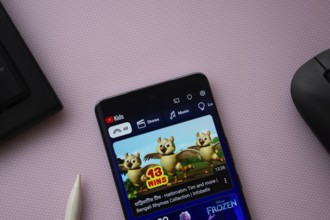 Dhaka, Bangladesh- 06 Sep 2025: Homepage of youtube kids is seen on a smartphone