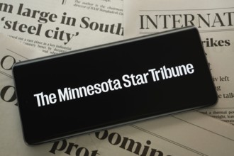Dhaka, Bangladesh - 18 March 2025: The logo of The Minnesota star tribune is displayed on a