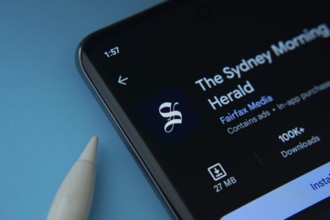 Dhaka, Bangladesh- 18 March 2025: The sydney morning herald app from Google Playstore is displayed