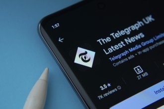 Dhaka, Bangladesh- 18 March 2025: The telegraph app from Google Playstore is displayed on a