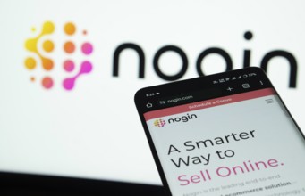 Dhaka, Bangladesh- 03 July 2025: Smartphone displaying nogin web interface against nogin logo