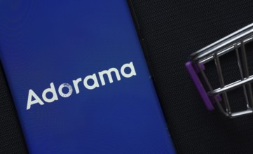 Dhaka, Bangladesh- 03 July 2025: A smartphone displaying the Adorama logo next to a miniature