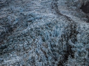 Glacier, glacier tongue, mountains, cloudy, summer, aerial view, Fjalljökull, Skaftafell, Iceland