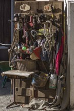 Stable door full of horse utensils, Bavaria, Germany