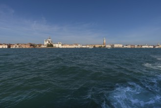 View of Venice with Santa Marial della Salute and St Mark's Tower, Venice Lagoon in front, Venice,