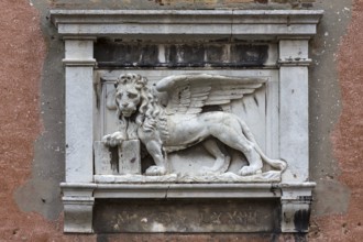 Sculpture of St. Mark's Lion from 1574, emblem of the Republic of Venice, Venice, Veneto, Italy
