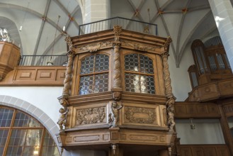 Prince's lodge from 1674 in St. Peter's Cathedral, Simultankirche, Bautzen, Upper Lusatia, Saxony,