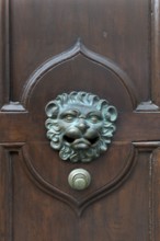 Löwenkopf als Türknauf, Bautzen, Upper Lusatia, Saxony, Germany