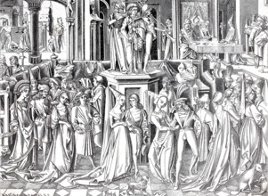 City life in the 15th century, patrician dance festival, after a copper engraving by Israel by