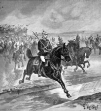 Kaiser Wilhelm at the head of the Garde du Corps regiment attacks it on Bornstedter Feld on June 9,