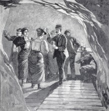 Day trippers at the source of the Tamina, river in the Swiss canton of St. Gallen, authentic,