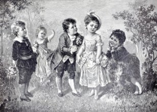 Congratulations on the children's birthday party, several children congratulate the elegant little