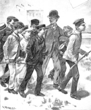 Pest control, schoolchildren on their way to hunt May beetles, which is damaging agriculture due to