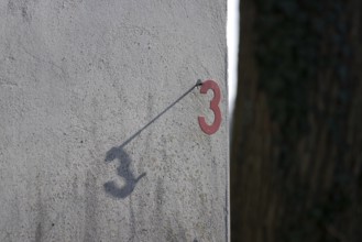 Three, number, house number, shadow, outside, The number 3 appears twice because the attached