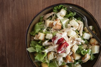 Classic Caesar salad, close-up, natural light, selective focus, horizontal