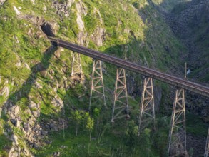 Historic bridge Norddalsbrua, near railway station Bjørnfjell, railway line Kiruna-Narvik, aerial