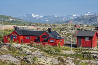Typical norwegian holiday hut, near Bjørnfjell railway station, at railway line Kiruna-Narvik,