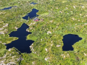 Typical norwegian holiday hut, near Bjørnfjell railway station, at railway line Kiruna-Narvik,