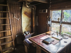 Inside Lyngstuva lighthouse, at northernmost point of Lyngen peninsula, Lyngen, Norway
