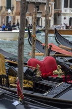 Mytological brass horse figures decorate gondolas, Venice, Veneto, Italy