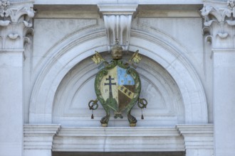 Ecclesiastical coat of arms at the church of San Giorgio Maggiore, Venice, Veneto, Italy
