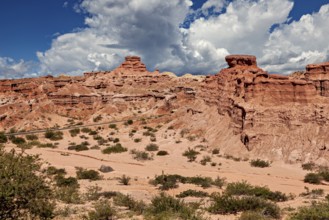 Rocky desert landscape with dramatic sky and red rock formations, The landscape and colorful rock