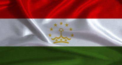 Tajikistan flag with cloth textured background. National flag of Tajikistan with realistic texture