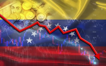 Venezuela financial fall on economy market. Venezuela financial crisis on economic graph