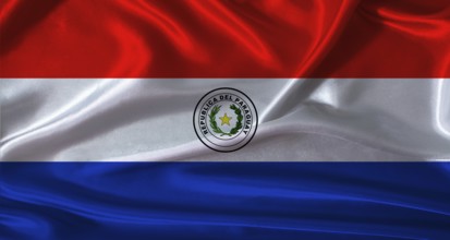 National flag of Paraguay with cloth texture. Paraguay flag with realistic texture background