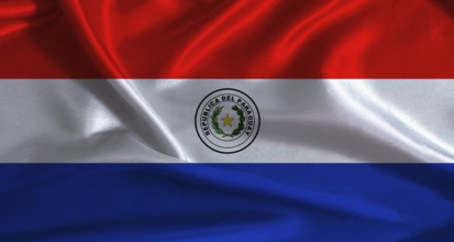 Paraguay flag with cloth textured background. National flag of Paraguay with realistic texture