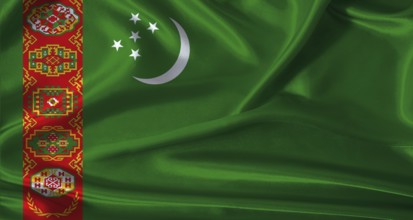 National flag of Turkmenistan with cloth texture. Turkmenistan flag with realistic texture
