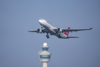 Turkish Airways Airbus A330 aircraft takes off from Kaagbaan runway, 06/24, at Amsterdam Schiphol