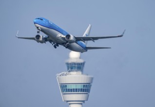 KLM Boeing 737, aircraft taking off from Kaagbaan runway, 06/24, at Amsterdam Schiphol Airport,