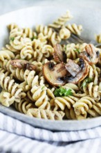 Fusilli pasta, in creamy mushroom sauce, pasta with mushrooms, homemade, no people